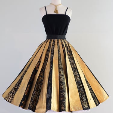 Spectacular 1950's Mexican Circle Skirt by Carmona in Black &amp; Gold / SM