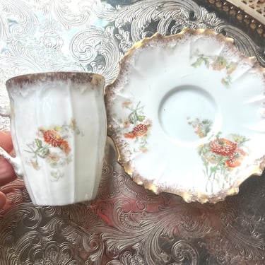 Antique Limoges Porcelain Chocolate Cup and Saucer 