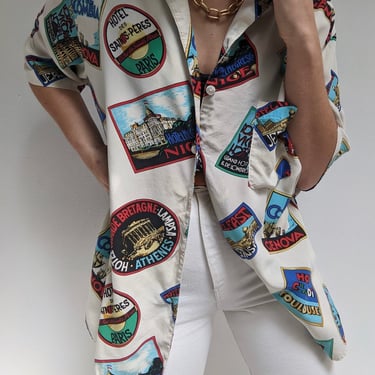 Amazing Vintage European Destination Silk Blouse