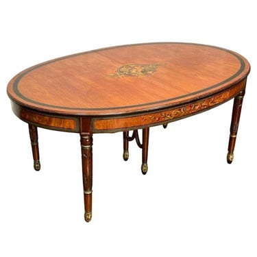 Antique English Edwardian Period Adam Style Painted Satinwood Cocktail Table - Extension Coffee Table 