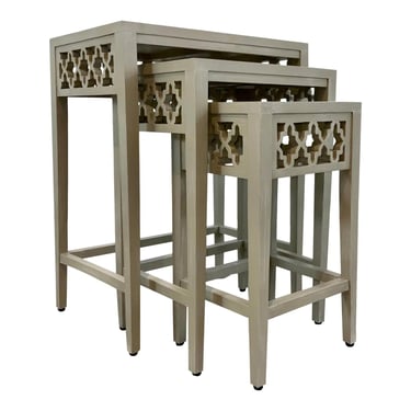 Modern Gray Fret Work Nesting Tables Set of 3