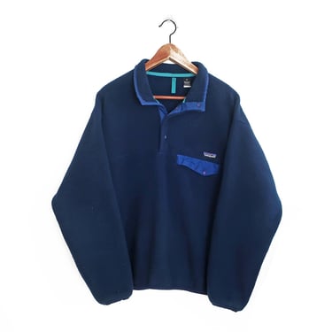 vintage Patagonia / Synchilla Snap T / 1990s Patagonia Synchilla Snap T navy blue fleece pull over Medium 