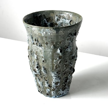 Vintage Studio Pottery Organic Modern Volcanic Lava Crater Glazed Ceramic Vase 1980s 