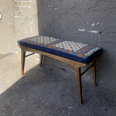 MCM Bench with Needlepoint Cushion