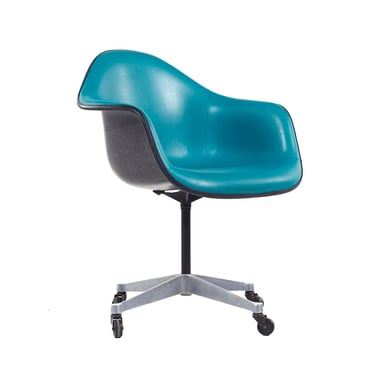 Eames for Herman Miller Mid Century Padded Fiberglass Teal Swivel Office Chair - mcm 