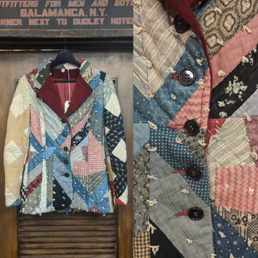 Vintage 1970's Patchwork Blazer Jacket with Calico Elements, Vintage Top, Quilted Vintage, Velvet Collar, Vintage Clothing 