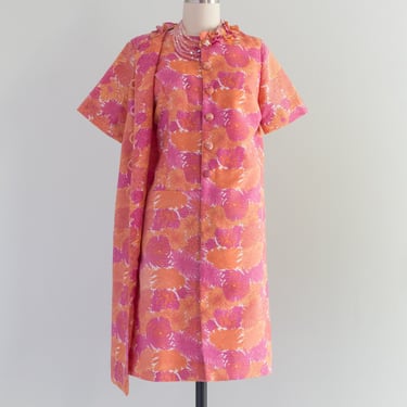 Darling 1960's Floral Two Piece Shift Dress &amp; Matching Jacket / Small
