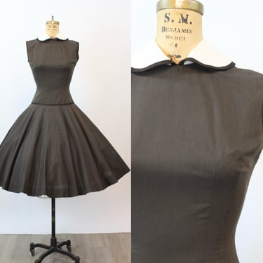 1950s COTTON peter pan collar dress small | new spring summer 