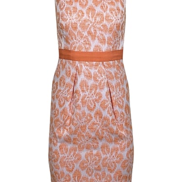 Carmen Marc Valvo - Orange Floral Sleeveless Midi Cocktail Dress Sz 2