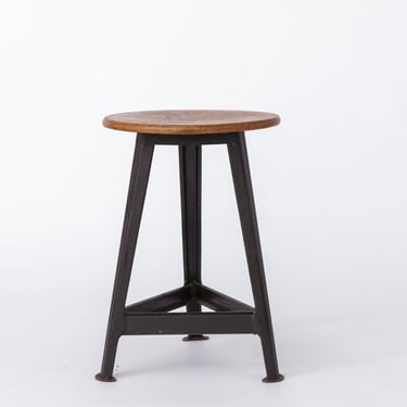 Rowac workshop stool, tripod with solid beech top, 1950s 