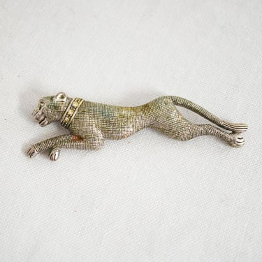 Vintage Panther Brooch with Rhinestone Collar 