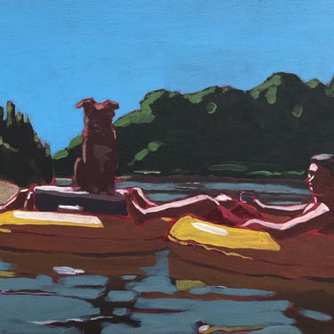 River Floating #2 - Original Acrylic Painting on Canvas, 16 x 12 - tubing, texas, summer, fine art, figurative, michael van, gallery wall 