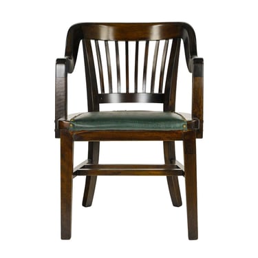 Johnson Chair Co. Maple with Green Leather Studded Banker Chair