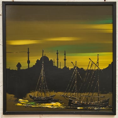 Mid Century Green and Yellow Nautical Art