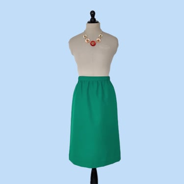 Vintage 80s Kelly Green Pencil Skirt, 1980s Fitted Skirt 