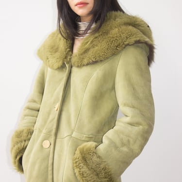 1990s Chartreuse Shearling Hooded Jacket 