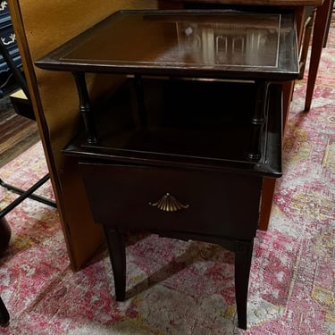 Asian inspired two tier side table. 117” x 15.5” x 29.5” 