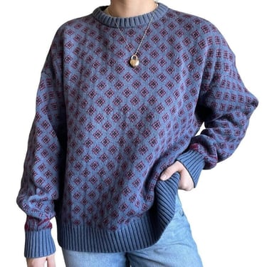 Vintage 90s Eddie Bauer Cotton Geometric Oversized Grandpa Crewneck Sweater XL 