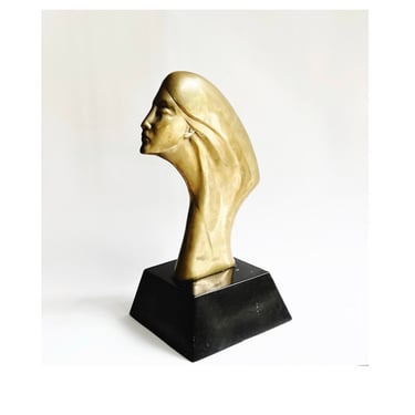 Vintage Modernist Brass Sculpture of Woman in Profile 