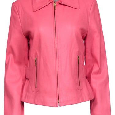 Dana Buchman - Coral Pink Leather Jacket Sz 14