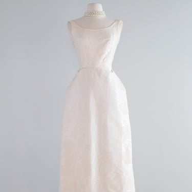 Elegant 1960's Ivory Brocade Evening Gown By Clifton Wilhite / xs