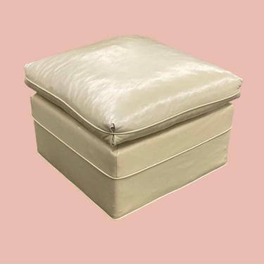 Vintage Ottoman Retro 1980s Contemporary + Square + Cushioned Top + Beige Vinyl + Extra Seating + Modern Furniture + Footrest + Home Decor 