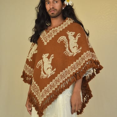 Mexican Poncho. Vintage Poncho. Woven Mexican Cape. Squirrel Poncho 