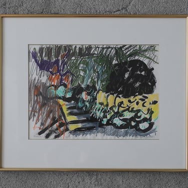 Johan Adam Linneballe, Sommer I haven III, Mixed Media on Paper, 1993, Framed 