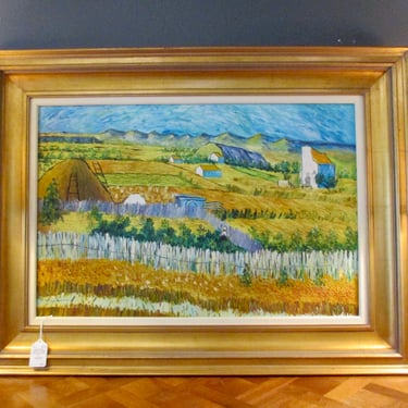 LARGE OIL PAINTING COPY OF ” THE HARVEST” BY VAN GOGH 47″W x 35″T