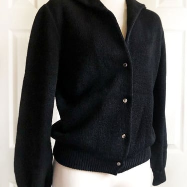 MINT- PARKER of Vienna ALPACA Wool Cardigan Sweater 1950s, 1960's Black Mid Century Vintage Blouse Top Shirt 