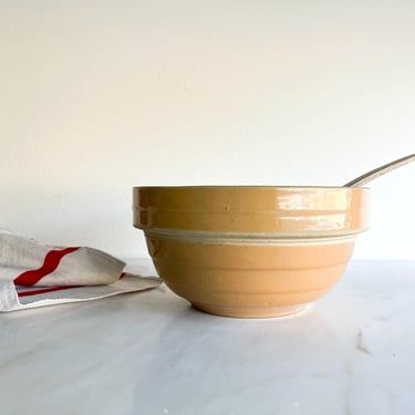 Antique Stoneware Bowl 8” USA Yellow Ware Mixing Serving Shoulder Bowl Glaze Stone Pottery Modern Farmhouse Red Wing American Wide Collar 