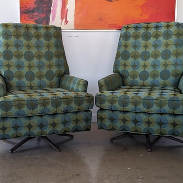 Mid Century Modern Swivel Rocker Lounge Chairs - Set of 2 