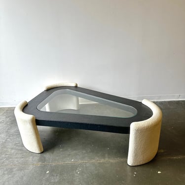 Vintage post modern unique guitar pick shaped plaster and glass coffee table 