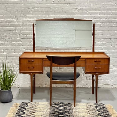 Mid Century MODERN TEAK VANITY / Desk + Large Mirror, c. 1960's 