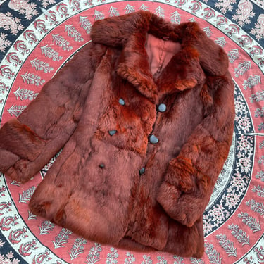 Rare vintage ‘70s French rabbit fur coat, burnt orange | Autumn aesthetic, boho, hippie, disco, Fall colors, S 
