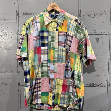トップス 80s I.S. Linen Patchwork Shirt Japanese Patchwork Linen Shirt - Alexander Julian