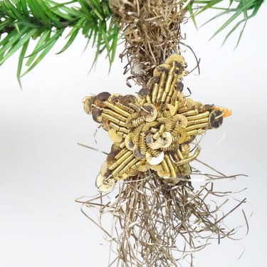 Antique Star Christmas Tree Ornament with Sequins and Wire Coils, Vintage Tinsel Spray, For Feather Tree 