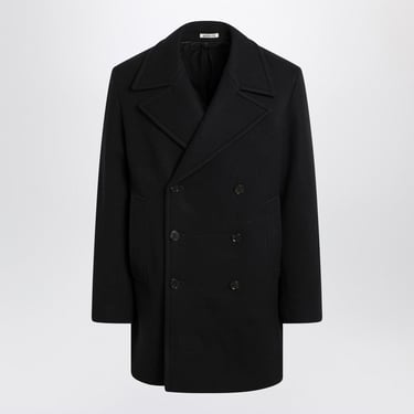 Auralee Navy Blue Double-Breasted Wool Coat Men