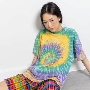 RAINBOW TIE DYE Tee Vintage Spiral Swirl Psychedelic Cotton T-Shirt 90's Oversize / Large 