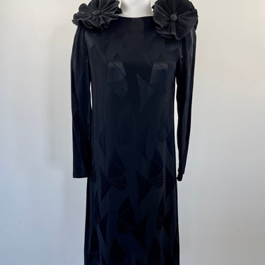 1980s Black Dress with Flower Shoulders 