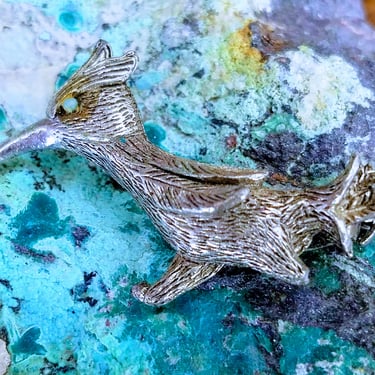 Pewter Road Runner Pin~Faux Turquoise & Cast Pewter~Southwest Bird Brooch~Vintage Pin~Gift for her~JewelsandMetals 