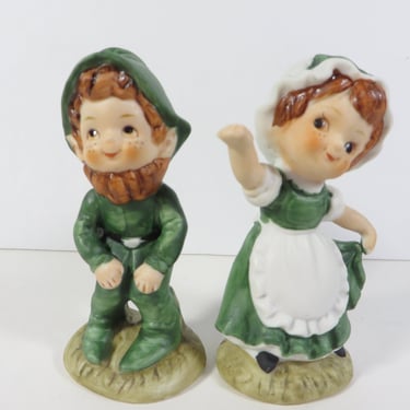 Vintage St. Patrick's Day Porcelain Irish Girl & Boy Leprechaun Lefton 1491 