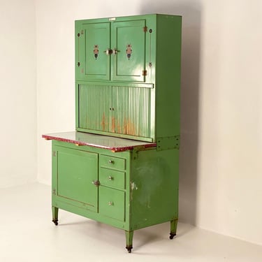 Antique Green Hoosier Cabinet, Circa 1920s - *Please ask for a shipping quote before you buy. 