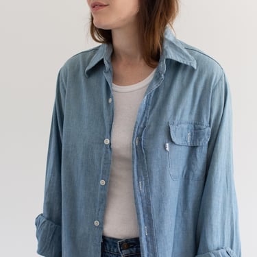 Vintage Levi's Worn in Sun Faded Chambray Long Sleeve Shirt | Unisex Lightweight Cotton Oxford Blouse Workwear | S M | 