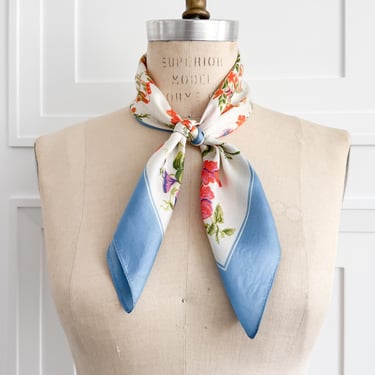 Vintage Silk Scarf Liberty of London Scarf Square Neckerchief Vintage Boho Blue Orange Floral Neck Scarf for Handbag Scarf Hair Tie for Neck 