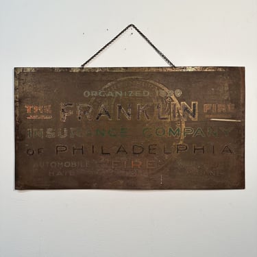 Antique Franklin Fire Insurance Company Of Philadelphia Sign - Rare Early 1900s Advertising Metal Signs - 27