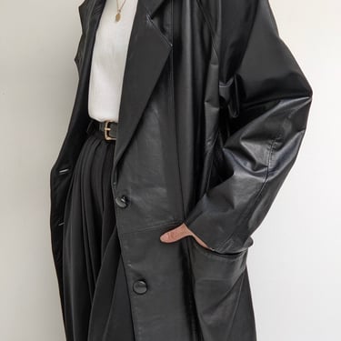 Vintage Black Leather Trench Coat