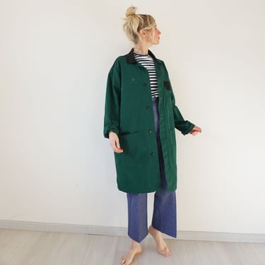 Vintage Green Black Duster Jacket | Utility Chore Shop Coat | Artist Smock | Work Jacket | S M 