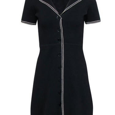 Sandro - Black Knit Fit &amp; Flare Dress w/ White Contrast Stitching Sz 4