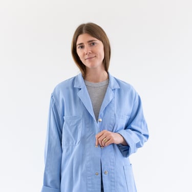 Vintage Light Sky Blue Chore Jacket | Unisex Cotton Metal Snap Utility Workwear | M L | IT483 